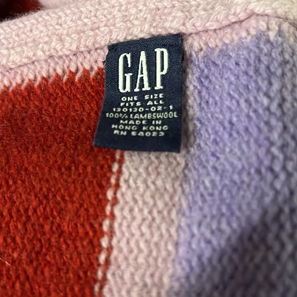 GAP warm purples & red block striped 100% lambswool winter scarf